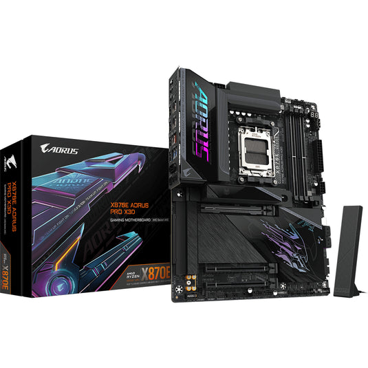 Gigabyte x870e aorus pro x3d socket am5 moederbord (zwart, raid, 5gb-lan, wi-fi 7, bt, sound, atx)