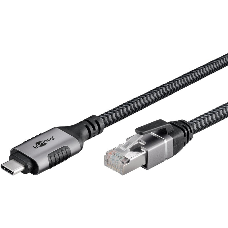 Load image into Gallery viewer, Goobay netwerkadapter usb-c 3.2 gen1 naar rj-45 (zwart zilver, 2 meter)

