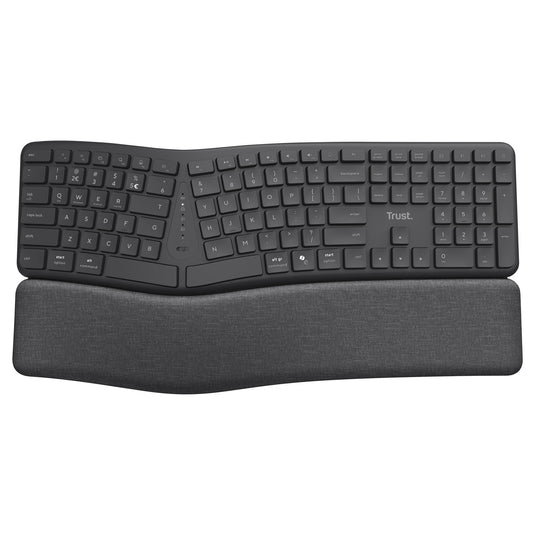 Trust keyra draadloos ergonomisch toetsenbord (zwart, us lay-out, bluetooth 2.4g usb)