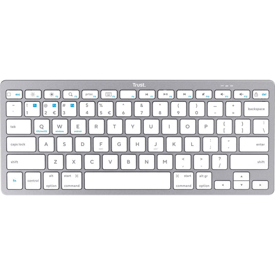 Trust wireless bluetooth keyboard, toetsenbord (grijs wit, us lay-out, scissor switches, bluetooth 4.0)