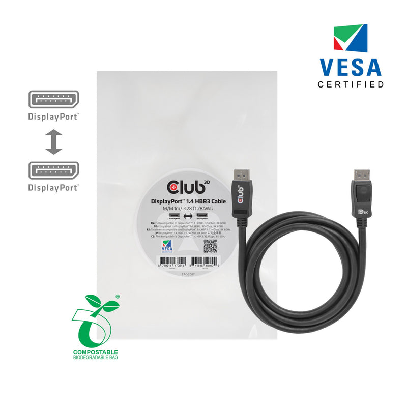 Load image into Gallery viewer, Club 3d displayport 1.4 hbr3 kabel (zwart, 1 meter, 8k)
