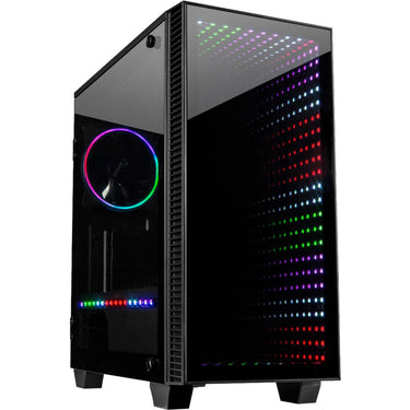 Inter-tech x-608 infinity micro midi tower behuizing (zwart | 1x usb-a | 1x usb-c | rgb | window)