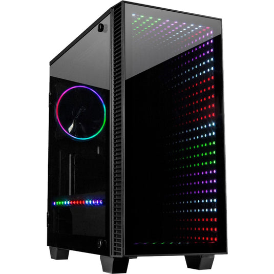 Inter-tech x-608 infinity micro midi tower behuizing (zwart | 1x usb-a | 1x usb-c | rgb | window)