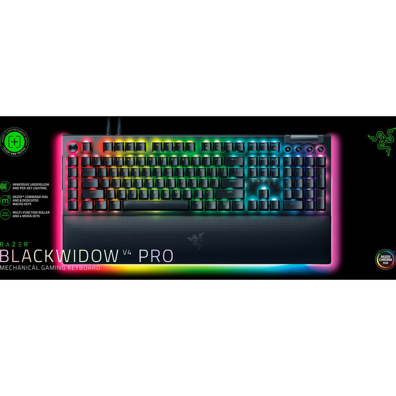 Load image into Gallery viewer, Razer blackwidow v4 pro, gaming toetsenbord (zwart, us lay-out, green, rgb leds, doubleshot abs)
