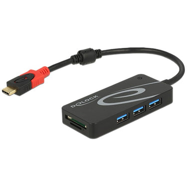 Delock externe usb 3.1 gen 1 hub usb type-c > 3x usb type-a + 2 slot sd kaartlezer usb-hub (zwart)