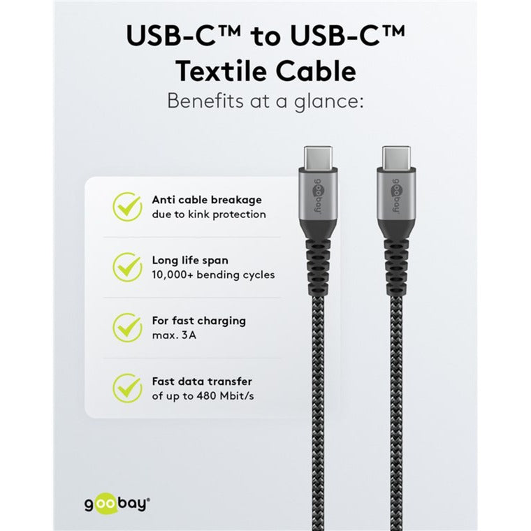 Load image into Gallery viewer, Goobay usb-c snellader nano (65 w) en usb-c textielkabel (zwart, 1 meter)
