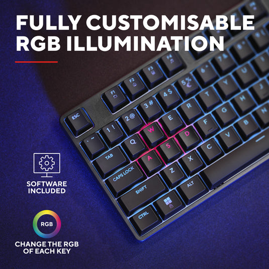 Trust gxt 864 cada compact mechanisch tkl-gamingtoetsenbord, gaming toetsenbord (zwart, us lay-out, huano brown, rgb)