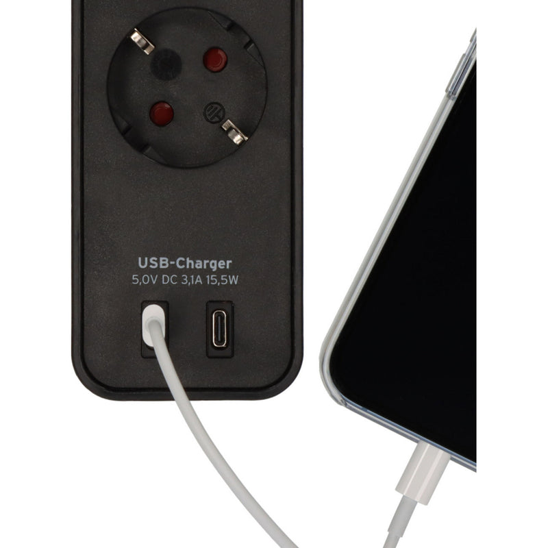 Load image into Gallery viewer, Brennenstuhl ecolor 4-voudige stekkerdoos met 2 usb-laadaansluitingen stekkerdoos (zwart, 2x usb-c)
