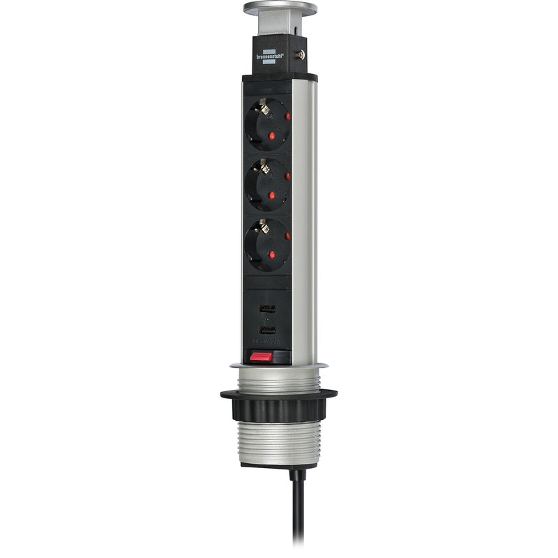 Load image into Gallery viewer, Brennenstuhl tower power stekkerdoos met usb stekkerdoos (zilver zwart)

