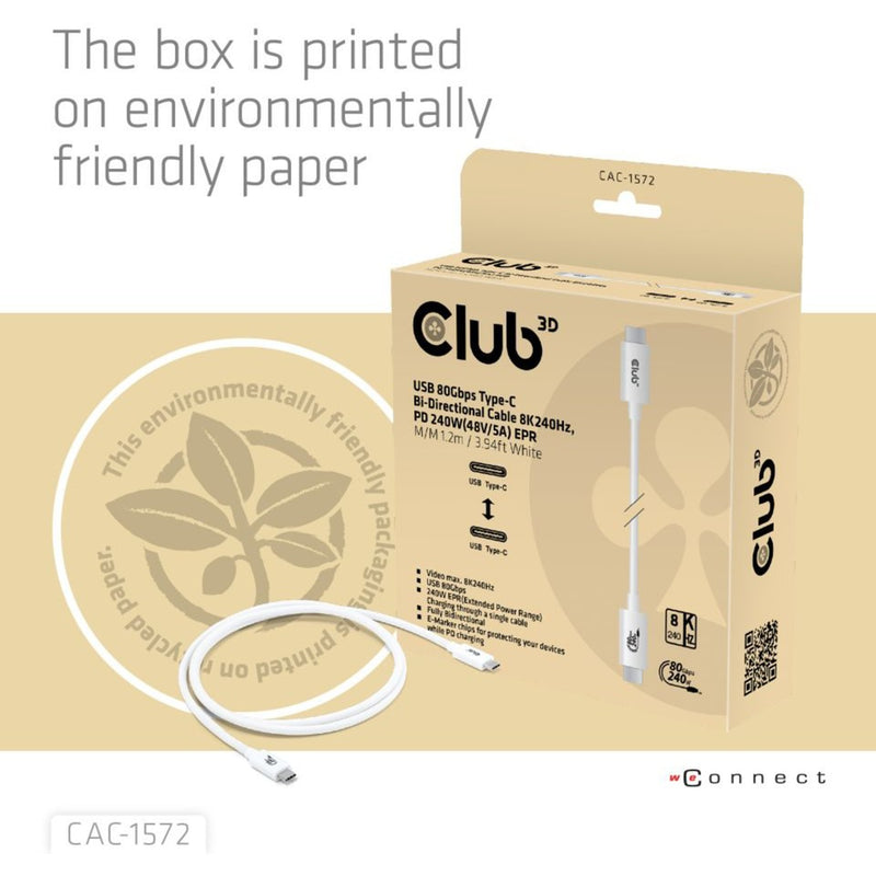 Load image into Gallery viewer, Club 3d gecertificeerde usb-c kabel (wit, 1,2 meter, 240 w)
