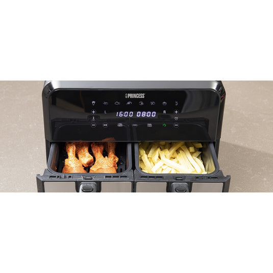 Princess double basket aerofryer heteluchtfriteuse (zwart, 2x 4 liter)