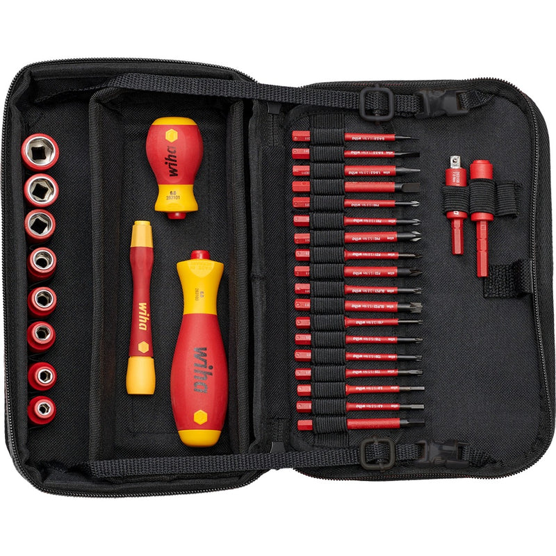 Load image into Gallery viewer, Wiha gereedschapset slimvario electric schroevendraaier (rood geel, 31-delig in functionele tas)
