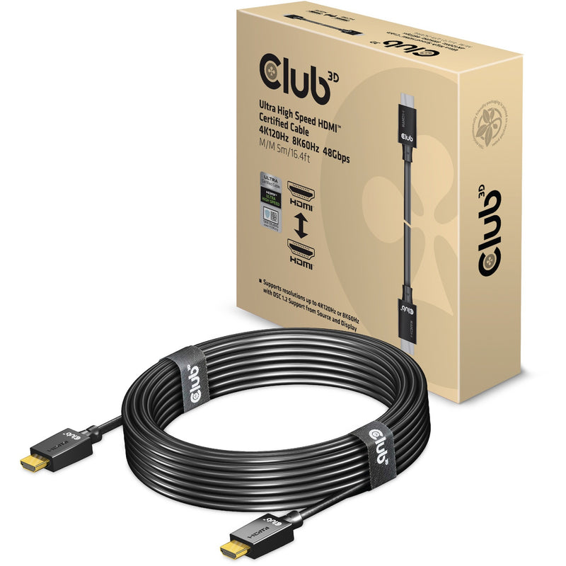 Load image into Gallery viewer, Club 3d ultra high speed hdmi 2.1 gecertificeerde kabel male-male (zwart, 5 meter, 4k 120hz, 8k 60hz, 48gbps)

