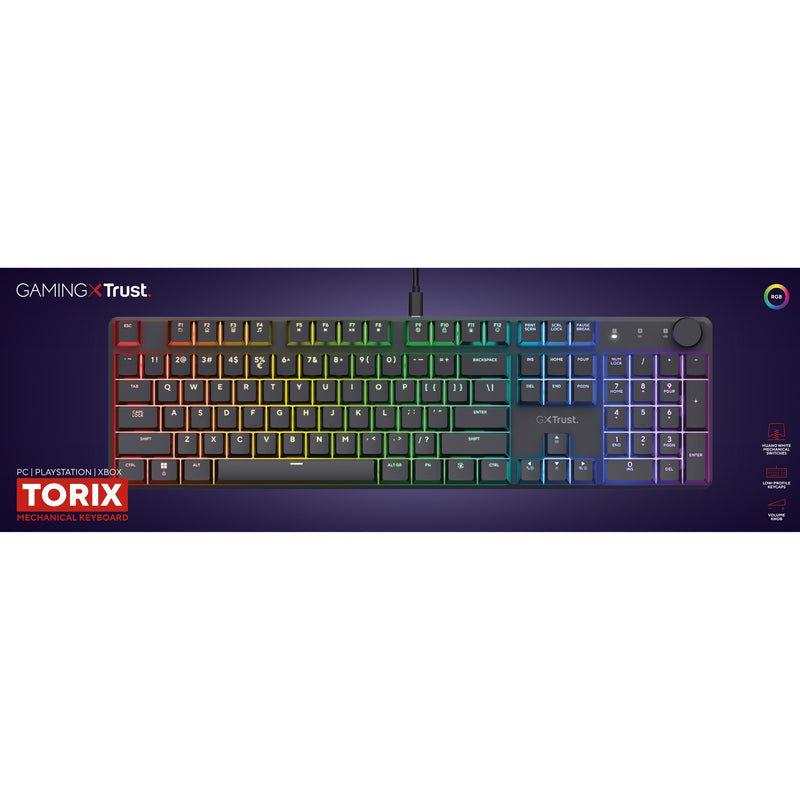 Load image into Gallery viewer, Trust gxt 866 torix mechanisch gaming toetsenbord (zwart, us lay-out (qwerty), huano red, 100%, rgb)
