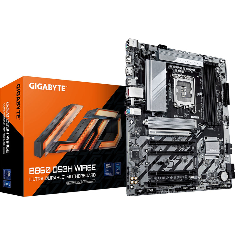 Load image into Gallery viewer, Gigabyte b860 ds3h wifi6e socket 1851 moederbord (zilver zwart, raid, 2.5gb-lan, wi-fi 6e, bt, sound, atx)
