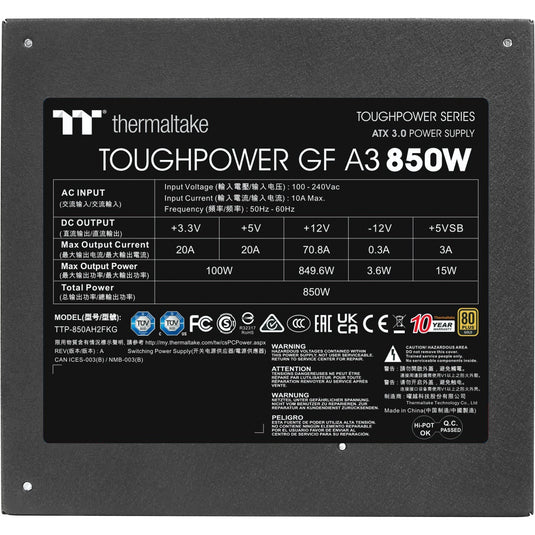 Thermaltake toughpower gf a3 gold - tt premium edition modulaire 850 watt voeding (zwart, 4x pcie)