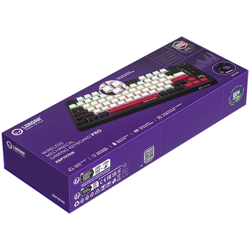Load image into Gallery viewer, Lorgar kbp7075w rgb mechanisch gaming toetsenbord (zwart, us lay-out (qwerty), logar toxic purple, 75%, rgb, hot-swappable, pbt double-shot, bluetooth | 2.4ghz | usb)

