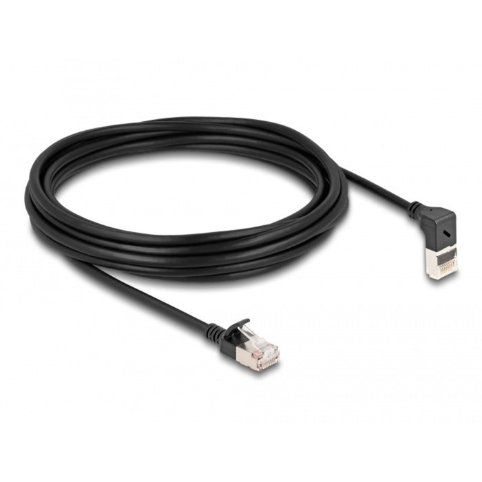 Load image into Gallery viewer, Delock rj45 network cable cat.6a s ftp slim 90° upwards angled straight 5 m kabel (zwart)
