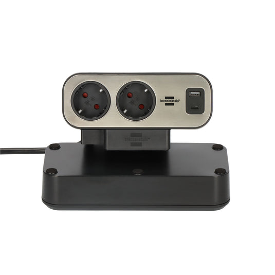 Brennenstuhl estilo duplex stekkerdoos met schakelaar stekkerdoos (zwart zilver, 1x usb c, 1x usb a)