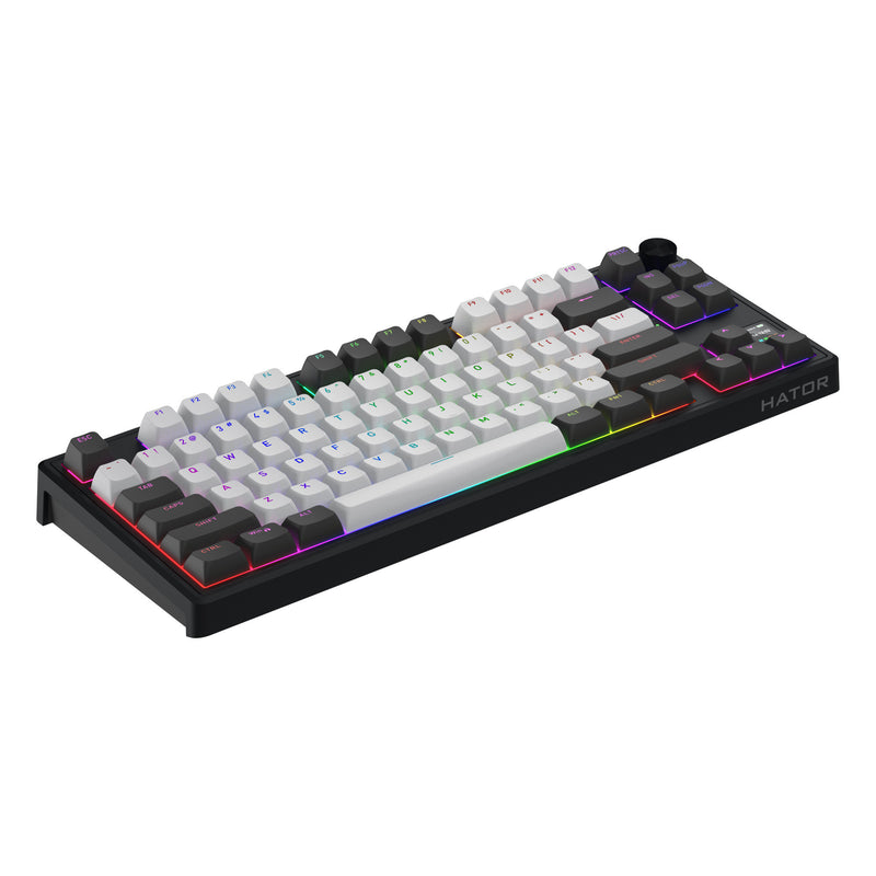Load image into Gallery viewer, Hator skyfall pro wireless rgb mechanisch gaming toetsenbord (zwart, us lay-out (qwerty), hator aurum vanilla silent, 80% (tkl), rgb, double-shot pbt, hot-swap, 2.4ghz | bluetooth | usb-c)
