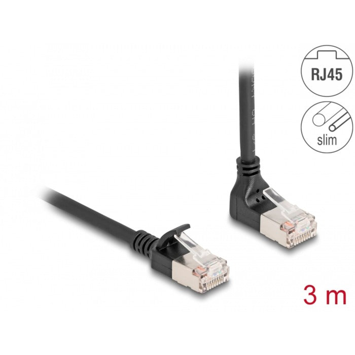 Load image into Gallery viewer, Delock rj45 network cable cat.6a s ftp slim 90° upwards angled straight 3 m kabel (zwart)
