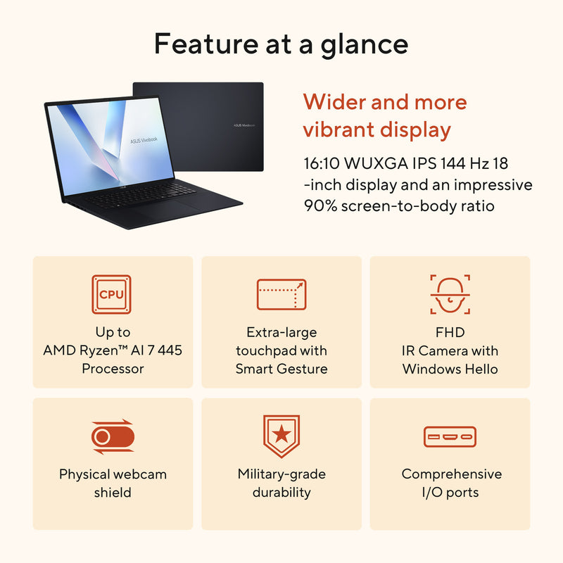Afbeelding laden in galerijviewer, Asus vivobook 18 m1807ga-s8004w 18 laptop (blauw | ryzen 7 445 | radeon 840m | 32 gb | 1 tb ssd)
