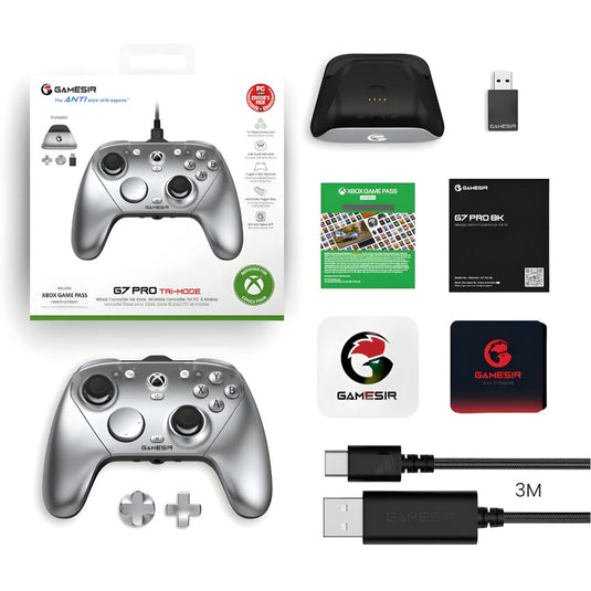 Gamesir g7 pro he tri-mode wireless controller - semi silver (zilver, usb 2,4 ghz bluetooth, xbox series x|s, xbox one, pc, android)