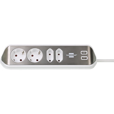 Brennenstuhl ®estilo hoekaansluitdoosstrook met usb laadfunctie 4-weg 2x beschermende contactdozen 2x euro zilver wit