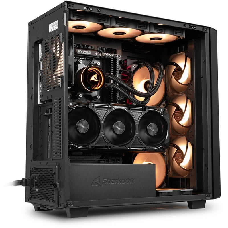 Load image into Gallery viewer, Sharkoon rebel c70g rgb midi tower behuizing (zwart houtkleur | 2x usb-a | 1x usb-c | rgb | tempered glass)
