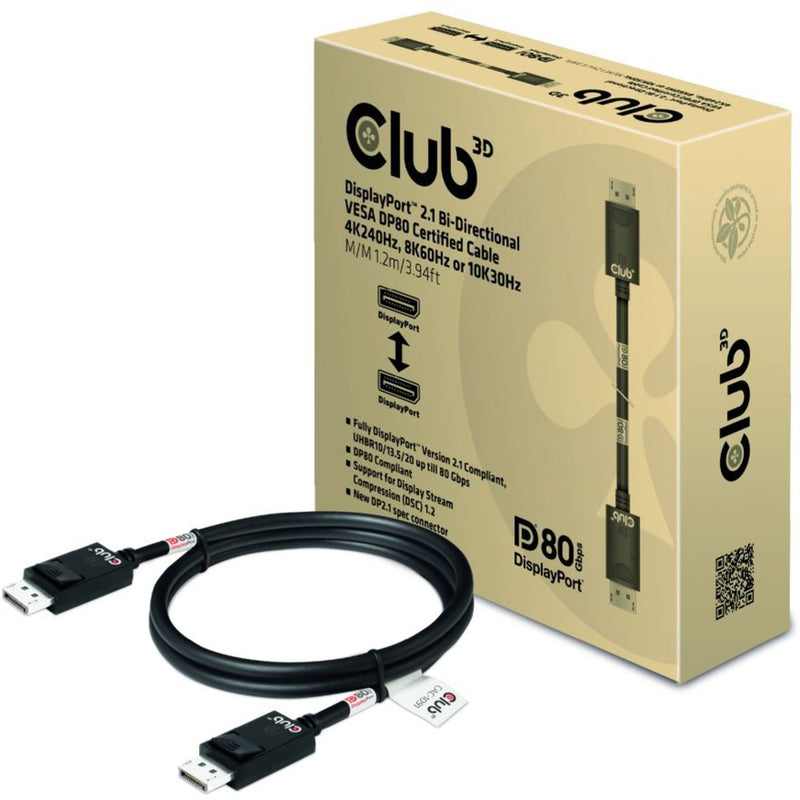 Load image into Gallery viewer, Club 3d gecertificeerde displayport 2.1 kabel (zwart, 1,2 meter, 8k)
