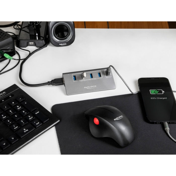 Load image into Gallery viewer, Delock usb-hub 10 gbps met 4 usb-a + 1 quick charge poort (grijs, incl. voeding)
