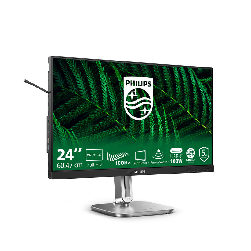 Load image into Gallery viewer, Philips 24b2g5301 23.8 monitor (zilver zwart, vga, hdmi, displayport, usb-c, lan, audio, 100 hz)
