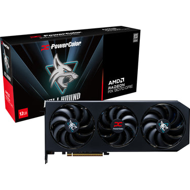 Powercolor radeon rx 9070 gre hellhound 12gb gddr6 grafische kaart (zwart, rdna4, 3x displayport, 1x hdmi 2.1)
