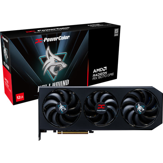 Powercolor radeon rx 9070 gre hellhound 12gb gddr6 grafische kaart (zwart, rdna4, 3x displayport, 1x hdmi 2.1)