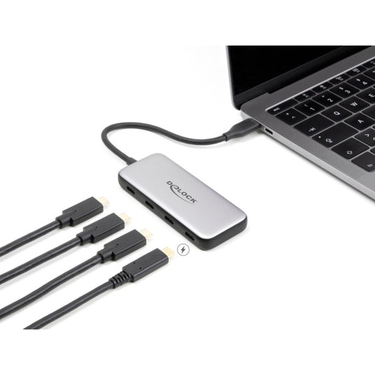 Delock 4-port usb-c + pd 85 watt usb-hub (grijs)