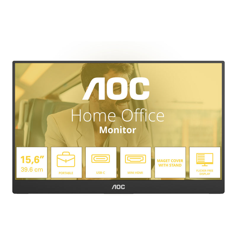 Load image into Gallery viewer, Aoc 16t20e2 15.6 monitor (zwart, 1x mini hdmi, 1x usb-c, audio)
