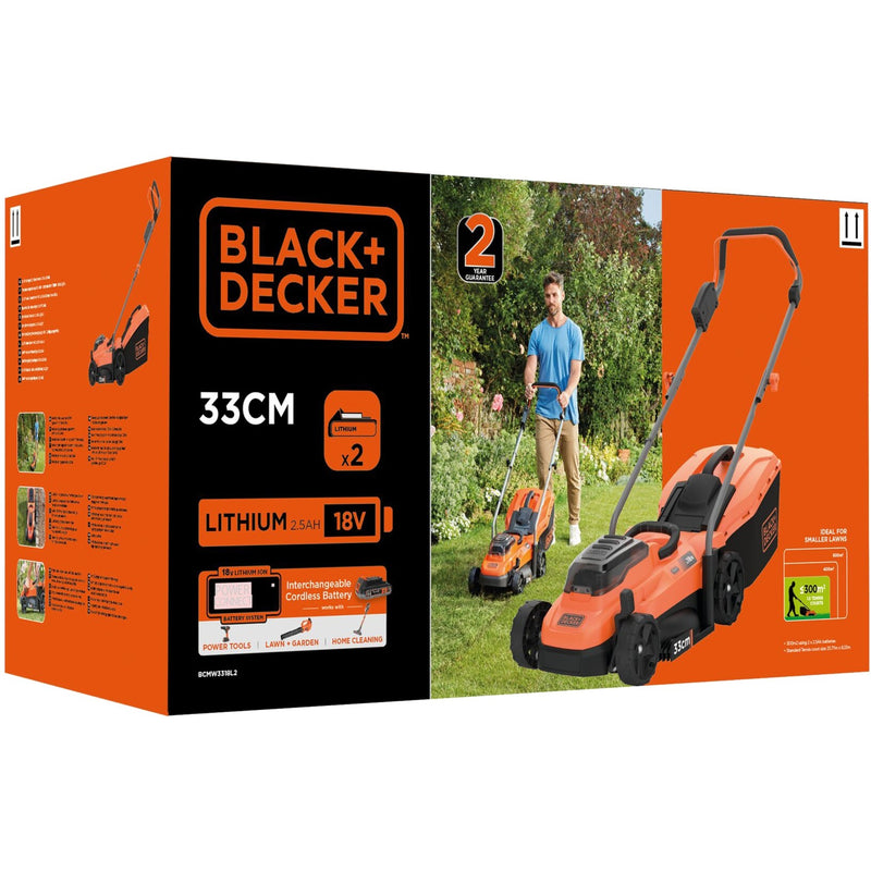 Load image into Gallery viewer, Black+decker bcmw3318l2-qw 2x 18v grasmaaier (oranje zwart, 2x 18v 2.5ah accu en oplader inbegrepen)
