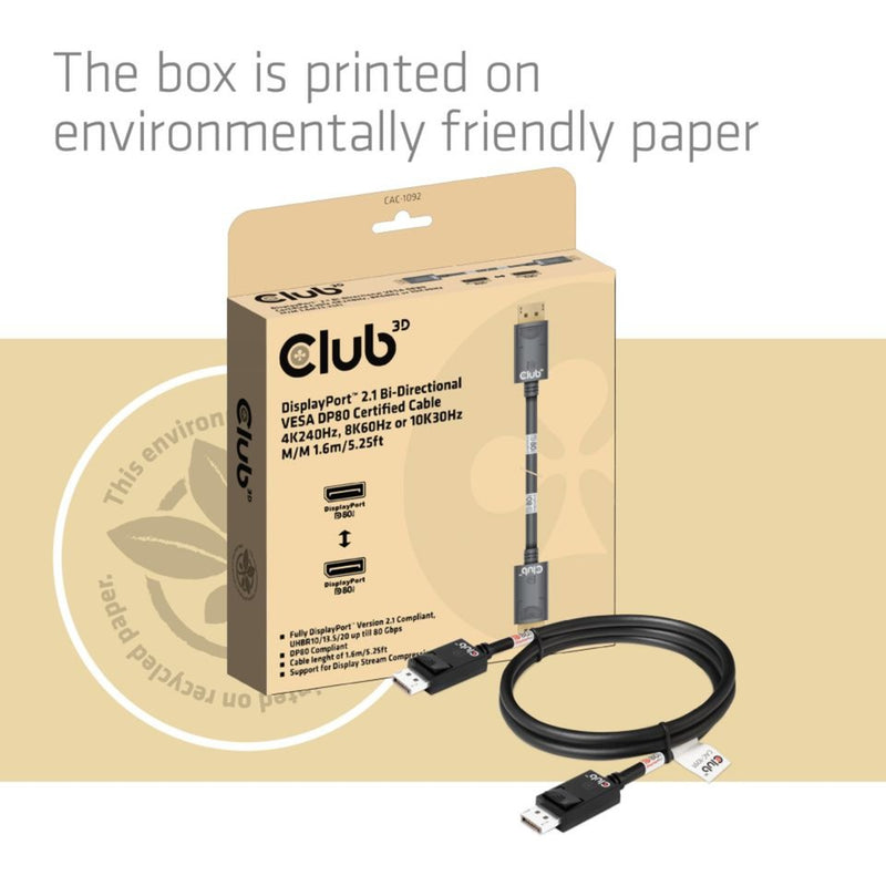 Load image into Gallery viewer, Club 3d gecertificeerde displayport 2.1 kabel (zwart, 1,6 meter, 10k)
