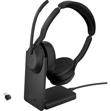 Jabra evolve2 55 - link390c ms stereo met oplaadhouder on-ear headset (zwart, stereo, microsoft teams, usb-c, link380c)