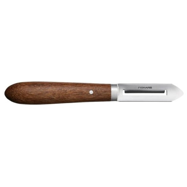 Load image into Gallery viewer, Fiskars classic schiller links 5 cm mes (houtkleur, dunschiller | fsc-gecertificeerd sucupira hout | rvs)
