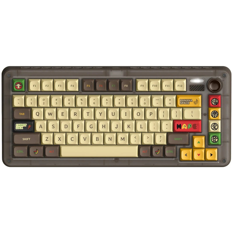 Load image into Gallery viewer, Iqunix zx75 happy ape wireless mechanical keyboard, gaming toetsenbord (bruin geel, us lay-out, ttc holy panda, rgb leds, 75%, hot-swappable, double-shot pbt, 2.4ghz | bluetooth 5.1 | usb-c)
