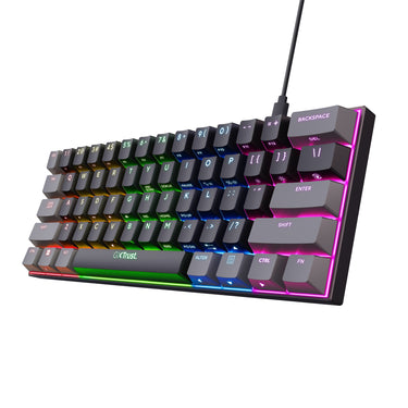 Trust gxt 867 acira 60% mini mechanisch gaming toetsenbord (zwart, us lay-out (qwerty), outemu red, 60%, rgb)