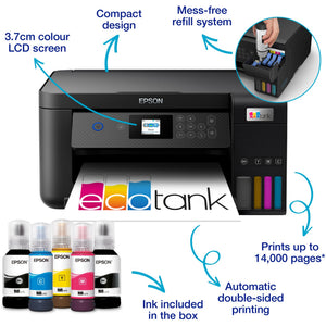 Epson ecotank et-2850 a4 multifunctionele wi-fi-printer met inkttank all-in-one inkjetprinter (zwart, scannen, kopiëren, wi-fi, inclusief tot 3 jaar inkt)
