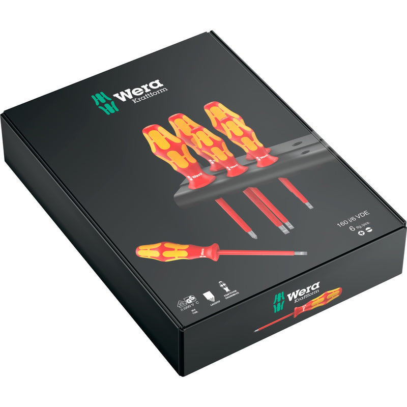 Load image into Gallery viewer, Wera 160 i 6 schroevendraaierset kraftform plus serie 100 + rek (rood geel, 6-delig)
