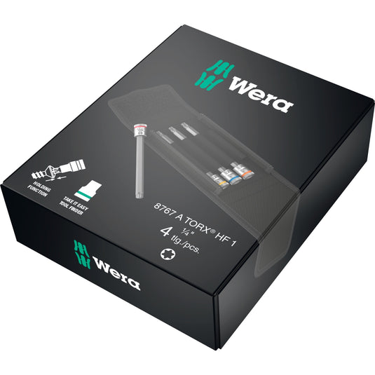 Wera 8767 a torx® hf 1 zyklop bitdoppen set torx dopsleutel (zwart zilver, 4-delig, met vasthoudfunctie, 1 4 -aandrijving)