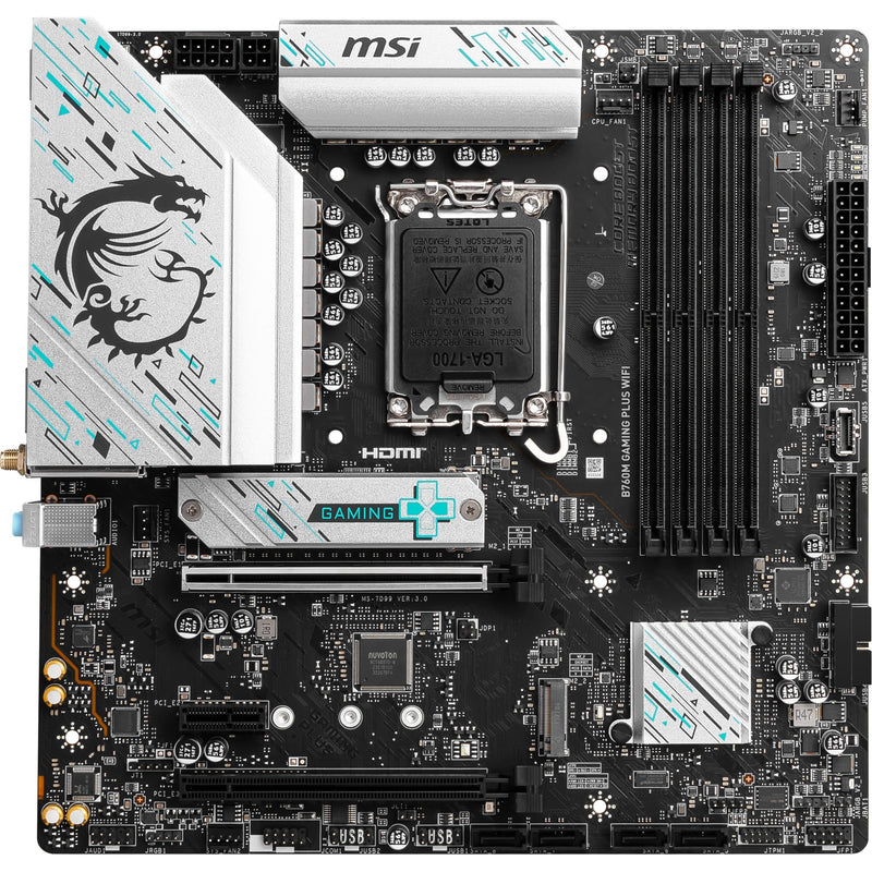 Load image into Gallery viewer, Msi b760m gaming plus wifi socket 1700 moederbord (zwart zilver, raid, 2.5 gb-lan, wi-fi 6e, bt, sound, µatx)
