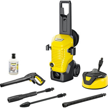 Kärcher k 4 wcm premium home hogedrukreiniger (geel zwart, met vuilfrees, slanghaspel en oppervlaktereiniger)