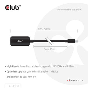 Club 3d mini displayport 1.4 naar hdmi 8k60hz m f adapter (zwart)