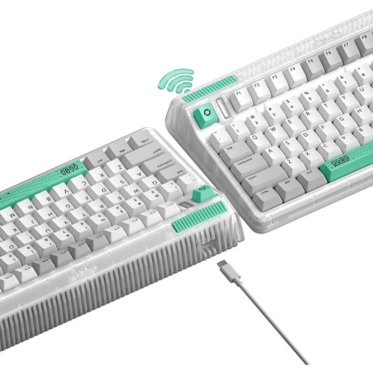 Iqunix og80 wormhole wireless mechanical keyboard, gaming toetsenbord (grijs groen, us lay-out, cherry mx brown, rgb leds, 80% (tkl), hot-swappable, pbt, 2.4ghz | bluetooth 5.1 | usb-c)