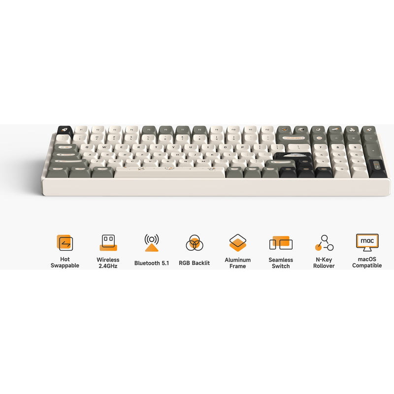 Load image into Gallery viewer, Iqunix f97 hitchhiker wireless mechanical keyboard (grijs, us lay-out (qwerty), cherry mx red, 96%, rgb leds, hot-swappable, pbt, 2.4ghz | bluetooth 5.1 | usb-c)
